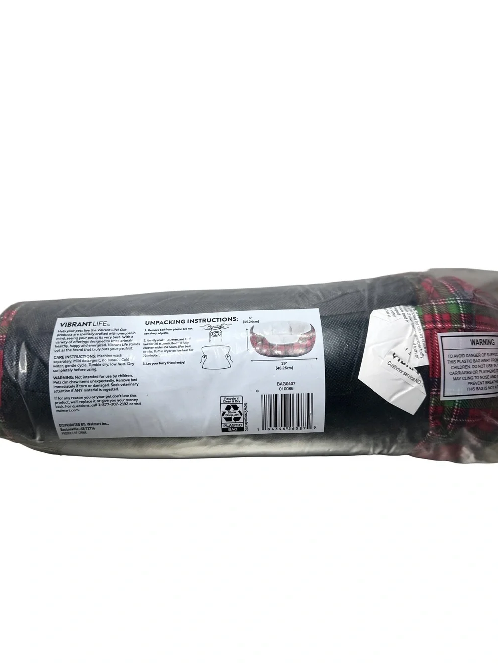 Vibrant Life Round Cuddlier Pet Bed Red Plaid Small 6